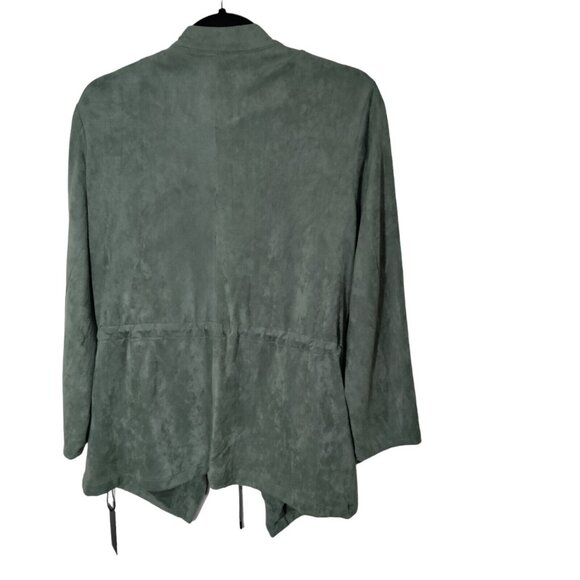 Blank NYC Womens Bagatelle Faux Suede Drape Front Jacket Winter Olive Green SZ M - Picture 2 of 8